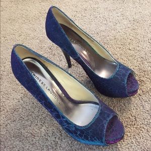 Chinese laundry blue purple peep toe heels
